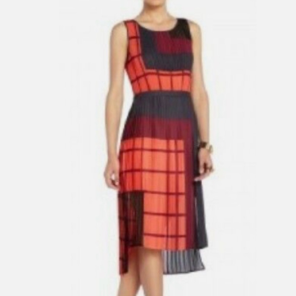 BCBGMAXAZRIA KYLER PLEATED COLOR BLOCKED DRESS SIZE M